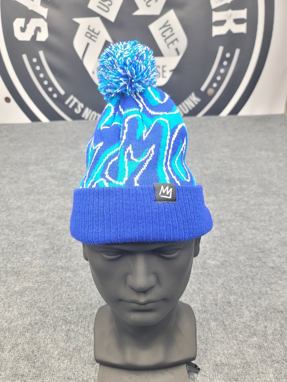 Mammoth Mountain Pom Pom Beanie Skiing Snowboarding Blue